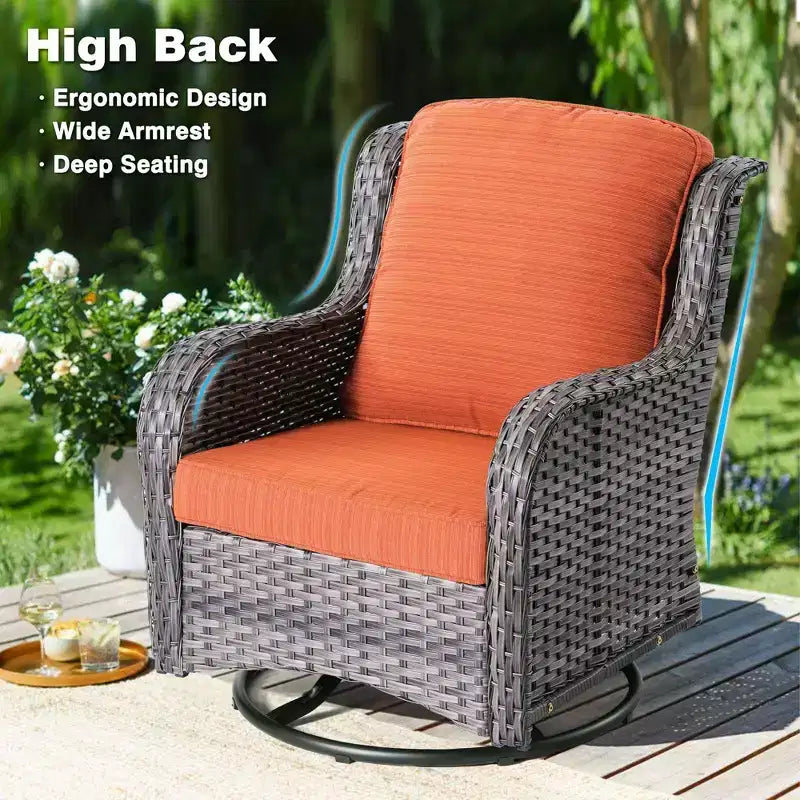 HOMLUX 3 PCS Outdoor 360Swivel Rocker Chairs Set Patio Bistro Seating Set with Side Table & Cushion