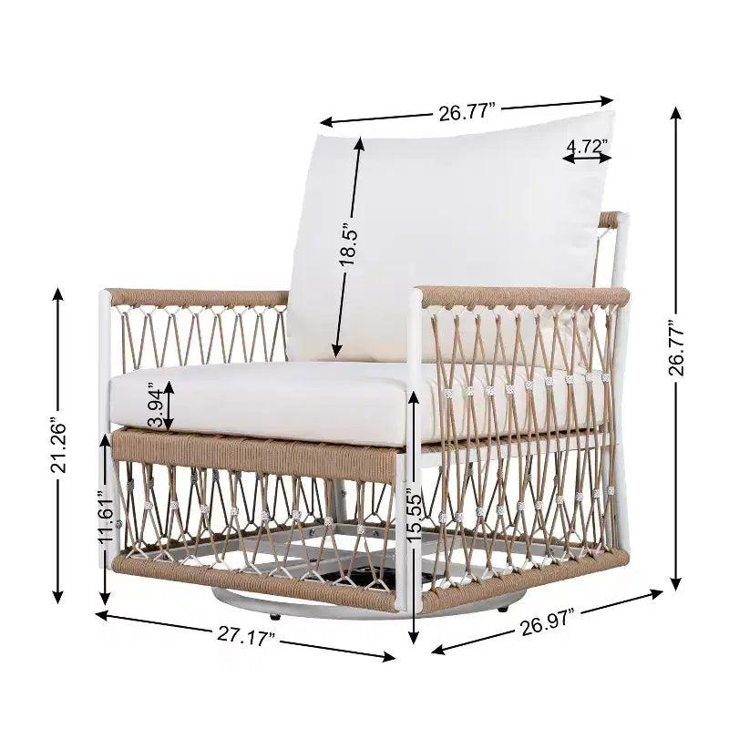 3 PCS Outdoor Conversation Set Patio Seating Group for 2, Garden Furniture Set with 2 Lounge Chairs, Glass Side Table, Waterproof Cushion - ModernLuxe