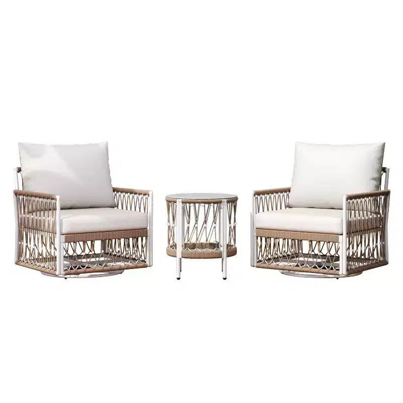 3 PCS Outdoor Conversation Set Patio Seating Group for 2, Garden Furniture Set with 2 Lounge Chairs, Glass Side Table, Waterproof Cushion - ModernLuxe