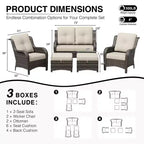 UPTIOT All-Weather Olefin Wicker Sofa Set with Multi-Functional Ottomans
