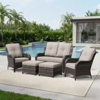 UPTIOT All-Weather Olefin Wicker Sofa Set with Multi-Functional Ottomans