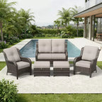 UPTIOT All-Weather Olefin Wicker Sofa Set with Multi-Functional Ottomans