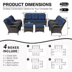 UPTIOT All-Weather Olefin Wicker Sofa & Chair Set with Multi-Functional Ottomans