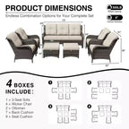UPTIOT All-Weather Olefin Wicker Sofa & Chair Set with Multi-Functional Ottomans