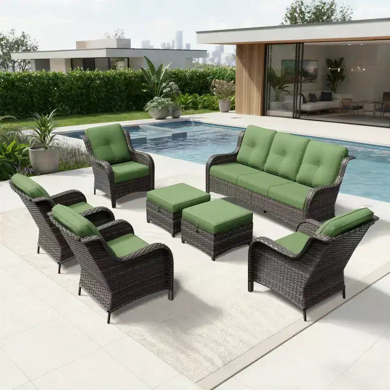 UPTIOT All-Weather Olefin Wicker Sofa & Chair Set with Multi-Functional Ottomans