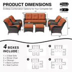 UPTIOT All-Weather Olefin Wicker Sofa & Chair Set with Multi-Functional Ottomans