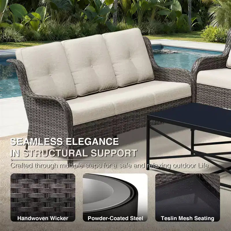 UPTIOT All-Weather Olefin Wicker Sofa & Chair Set with Multi-Functional Ottomans