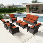 UPTIOT All-Weather Olefin Wicker Sofa & Chair Set with Multi-Functional Ottomans