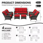 UPTIOT All-Weather Olefin Wicker Sofa & Chair Set with Multi-Functional Ottomans