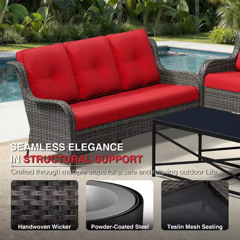 UPTIOT All-Weather Olefin Wicker Sofa & Chair Set with Multi-Functional Ottomans
