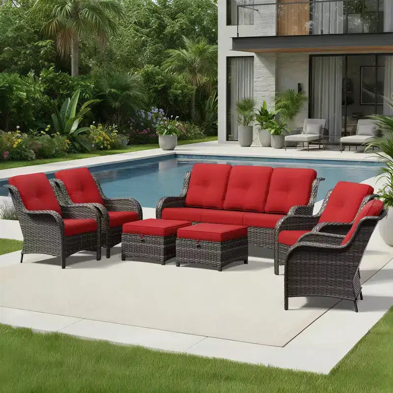 UPTIOT All-Weather Olefin Wicker Sofa & Chair Set with Multi-Functional Ottomans