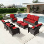 UPTIOT All-Weather Olefin Wicker Sofa & Chair Set with Multi-Functional Ottomans