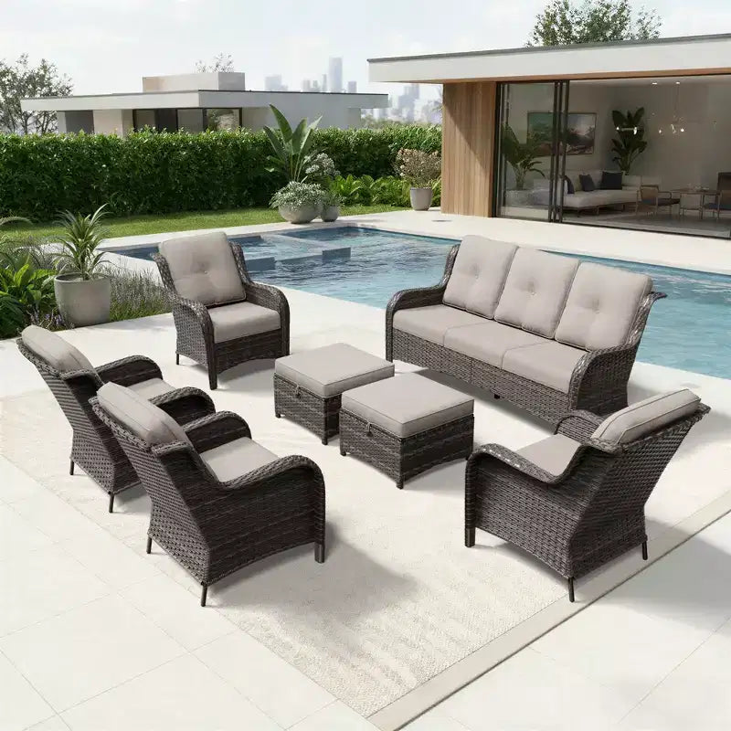 UPTIOT All-Weather Olefin Wicker Sofa & Chair Set with Multi-Functional Ottomans