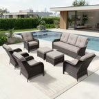 UPTIOT All-Weather Olefin Wicker Sofa & Chair Set with Multi-Functional Ottomans