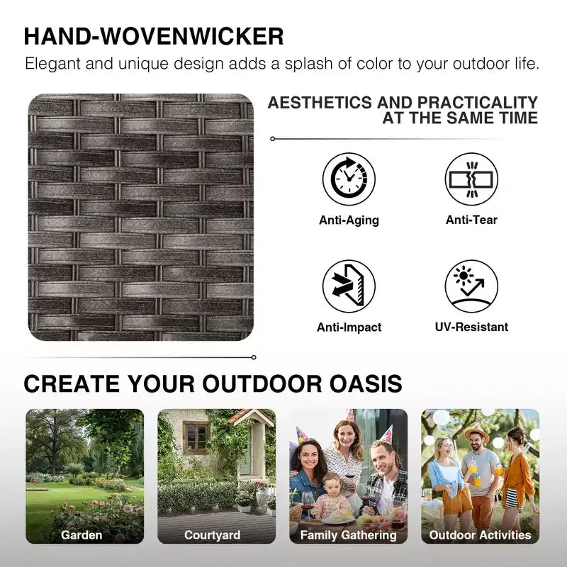 UPTIOT All-Weather Olefin Wicker Sofa & Chair Set with Multi-Functional Ottomans