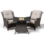 UPTIOT Outdoor 2-Piece Wicker Chair Set with Fire Pit Table and All-Weather Cushions