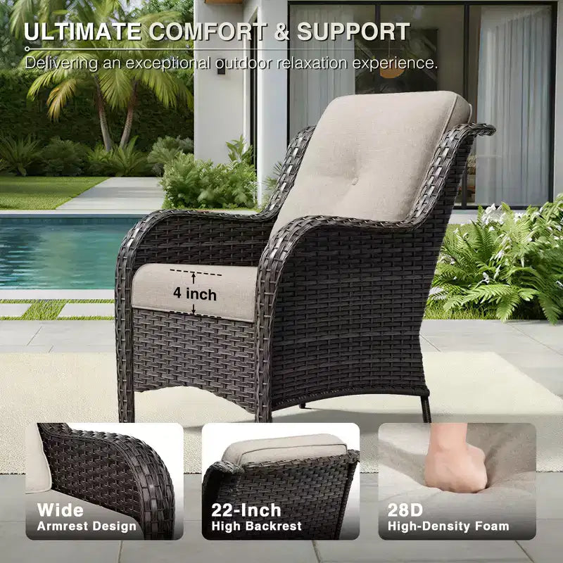 UPTIOT Outdoor 2-Piece Wicker Chair Set with Fire Pit Table and All-Weather Cushions