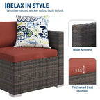 5-Piece All-Weather PE Rattan Wicker Patio Sectional Set - Thick Cushions, Ottoman, Glass Coffee Table, Modular Outdoor Conversation Sofa for Garden