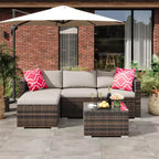 5-Piece All-Weather PE Rattan Wicker Patio Sectional Set - Thick Cushions, Ottoman, Glass Coffee Table, Modular Outdoor Conversation Sofa for Garden
