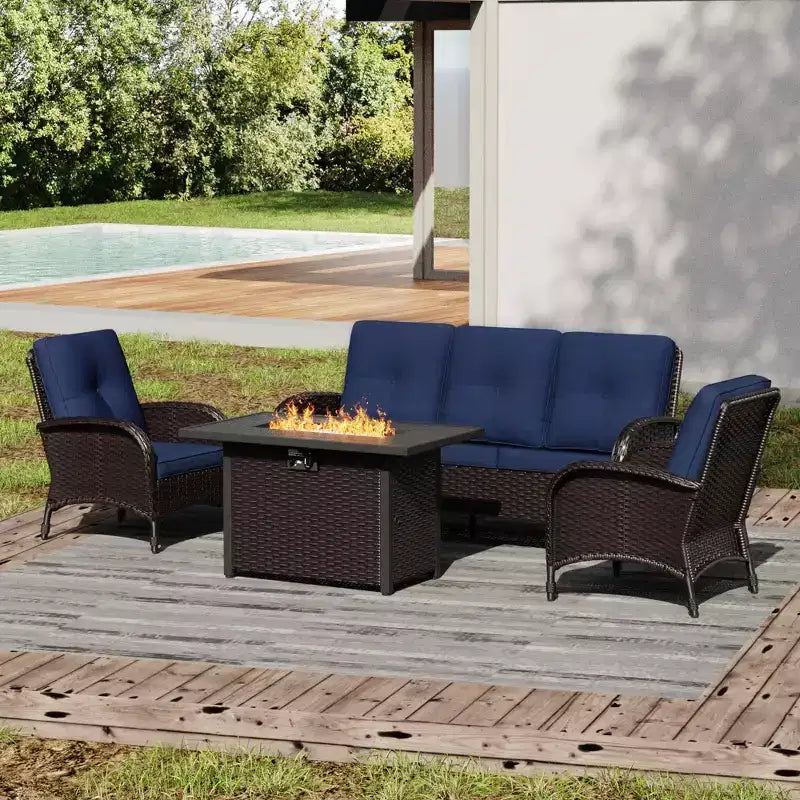 UPTIOT Outdoor Patio Conversation Set with Fire Pit Table & Convertible Seating