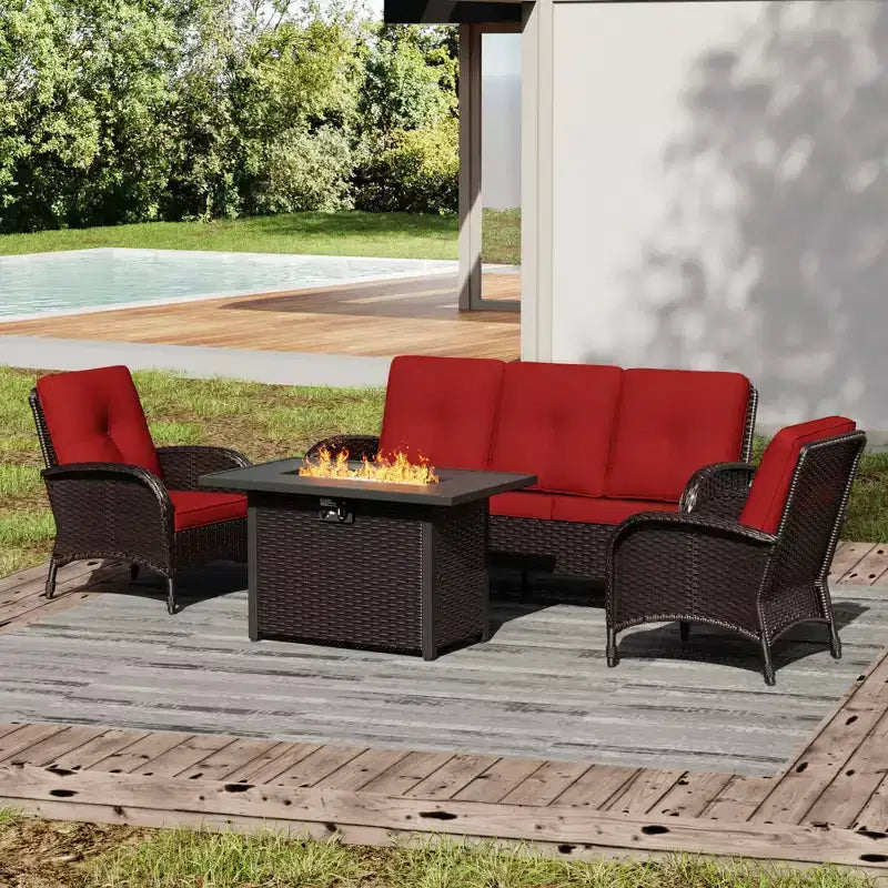 UPTIOT Outdoor Patio Conversation Set with Fire Pit Table & Convertible Seating