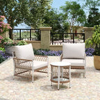3-PCS Boho Patio Furniture Set with 2 Lounge Chairs & Glass Top Side Table, Outdoor Conversation Set for Backyard or Poolside-Panipeachy