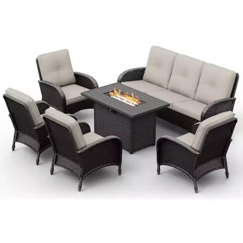 UPTIOT Outdoor Fire Pit Lounge Set with 4 Chairs, Sofa & Weatherproof Design for Ultimate Patio Entertaining