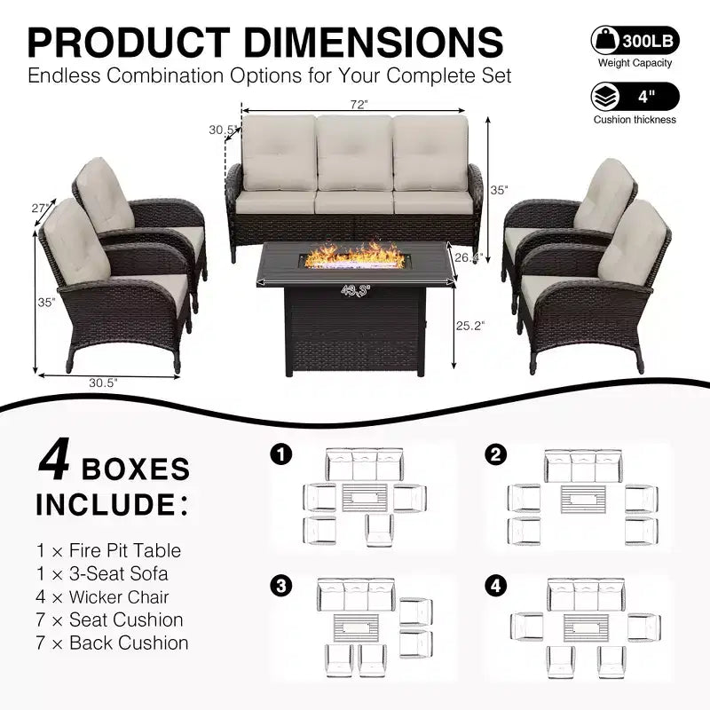 UPTIOT Outdoor Fire Pit Lounge Set with 4 Chairs, Sofa & Weatherproof Design for Ultimate Patio Entertaining