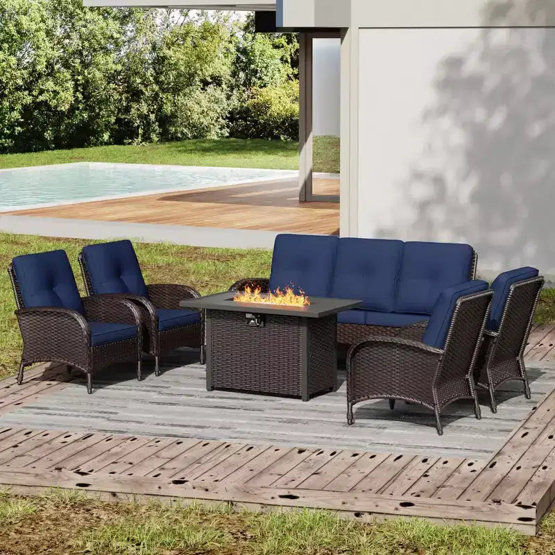 UPTIOT Outdoor Fire Pit Lounge Set with 4 Chairs, Sofa & Weatherproof Design for Ultimate Patio Entertaining
