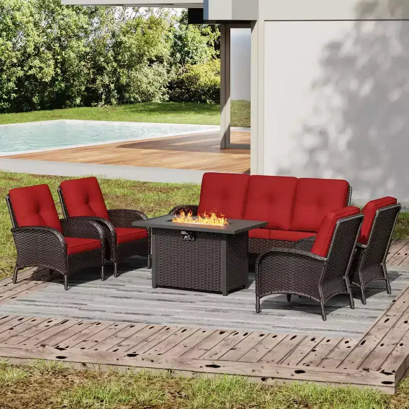 UPTIOT Outdoor Fire Pit Lounge Set with 4 Chairs, Sofa & Weatherproof Design for Ultimate Patio Entertaining