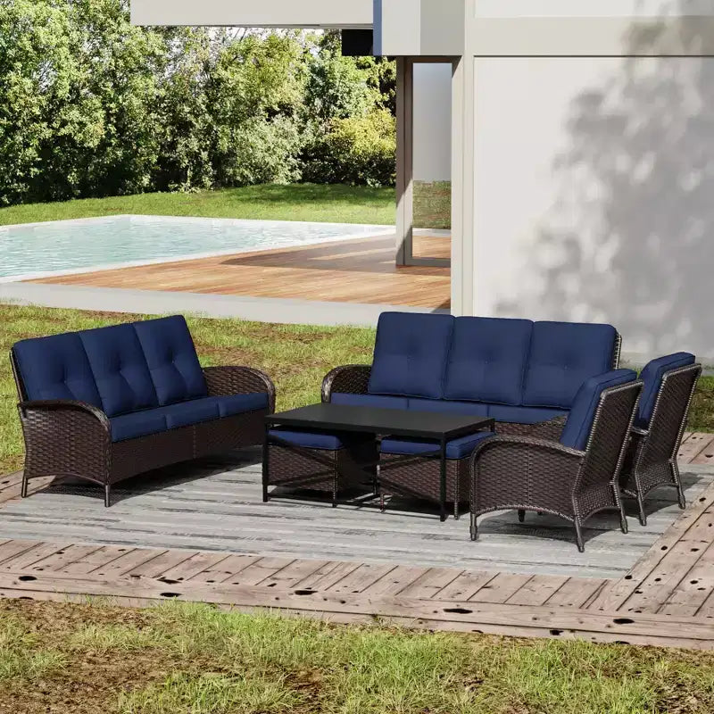 UPTIOT Outdoor Modular Sectional Set with 2 Sofas, Chairs, Ottomans & Weatherproof Coffee Table