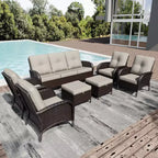 UPTIOT 8-Piece Outdoor Patio Set with 3-Seat Sofa, Swivel Chairs, Wicker Chairs, Ottomans & Side Table for Ultimate Comfort