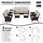 UPTIOT 8-Piece Outdoor Patio Set with 3-Seat Sofa, Swivel Chairs, Wicker Chairs, Ottomans & Side Table for Ultimate Comfort