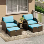 5-Piece Patio Conversation Set, Outdoor Wicker Furniture with Tempered Glass Coffee Table, Chairs with Ottomans & Cushions for Garden, Backyard