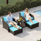 5-Piece Patio Conversation Set, Outdoor Wicker Furniture with Tempered Glass Coffee Table, Chairs with Ottomans & Cushions for Garden, Backyard