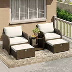 5-Piece Patio Conversation Set, Outdoor Wicker Furniture with Tempered Glass Coffee Table, Chairs with Ottomans & Cushions for Garden, Backyard