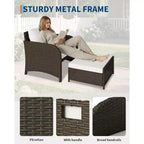 5-Piece Patio Conversation Set, Outdoor Wicker Furniture with Tempered Glass Coffee Table, Chairs with Ottomans & Cushions for Garden, Backyard