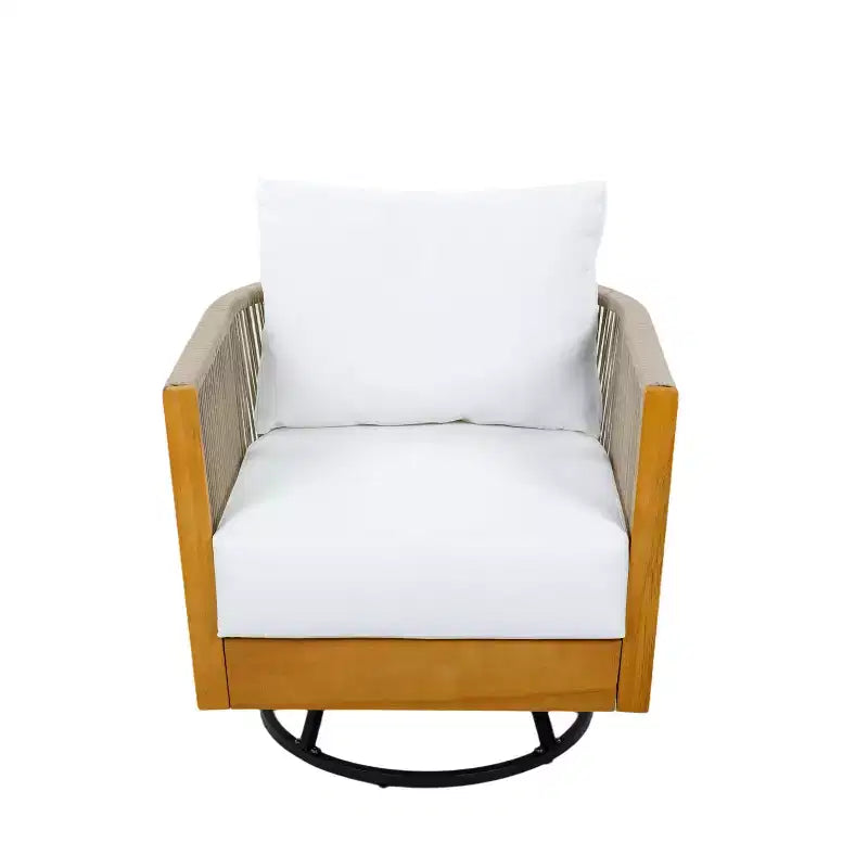 Christopher Knight Home Wei Modern 2 Piece Acacia Patio Swivel Chair and Side Table Set with Handwoven Rope Design