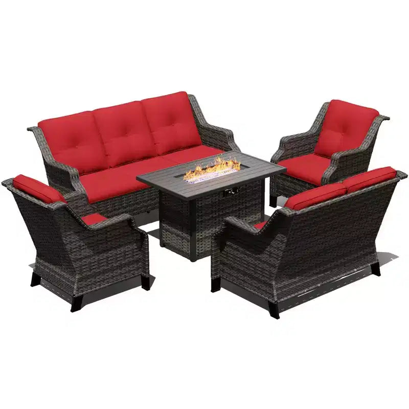 UPTIOT Outdoor Luxury Set with 3-Seater Sofa, Loveseat, Swivel Chairs & Fire Pit for All-Season Comfort