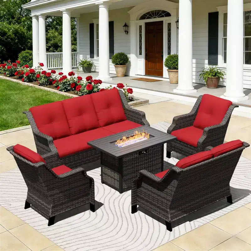 UPTIOT Outdoor Luxury Set with 3-Seater Sofa, Loveseat, Swivel Chairs & Fire Pit for All-Season Comfort