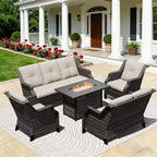 UPTIOT Outdoor Luxury Set with 3-Seater Sofa, Loveseat, Swivel Chairs & Fire Pit for All-Season Comfort