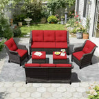 UPTIOT Outdoor 6-Piece Modular Set with Dual 72.5 Sofas, Swivel Chairs & Ottoman Pair