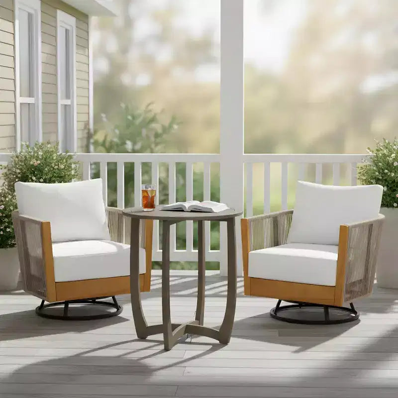 Christopher Knight Home Rahul Modern 3 Piece Acacia Patio Swivel Chairs with Rope Design and Bistro Table Set