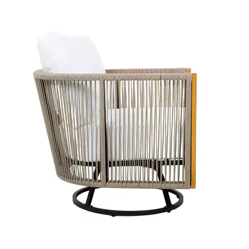 Christopher Knight Home Rahul Modern 3 Piece Acacia Patio Swivel Chairs with Rope Design and Bistro Table Set