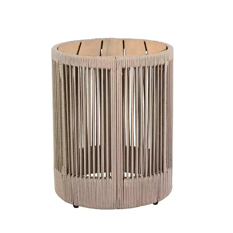 ModernLuxe 2/3-Piece Outdoor Swivel Conversation Set, Rope Wicker Swivel Chairs & Acacia Wood Side Table, Small Space Patio Furniture Set
