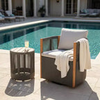 ModernLuxe 2/3-Piece Outdoor Swivel Conversation Set, Rope Wicker Swivel Chairs & Acacia Wood Side Table, Small Space Patio Furniture Set