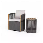ModernLuxe 2/3-Piece Outdoor Swivel Conversation Set, Rope Wicker Swivel Chairs & Acacia Wood Side Table, Small Space Patio Furniture Set