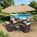 UPTIOT Outdoor Swivel Chair Set with Side Tables and 15-ft Enhanced Patio Umbrella