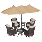 UPTIOT Outdoor Swivel Chair Set with Side Tables and 15-ft Enhanced Patio Umbrella