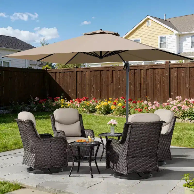 UPTIOT Outdoor Rocking Chair Set with Side Tables and 13-ft Double Canopy Patio Umbrella